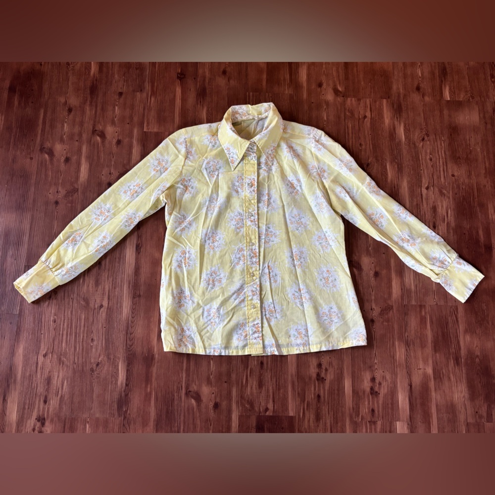 Vintage Yellow Judy Bond Floral Button-Up Shirt size 18